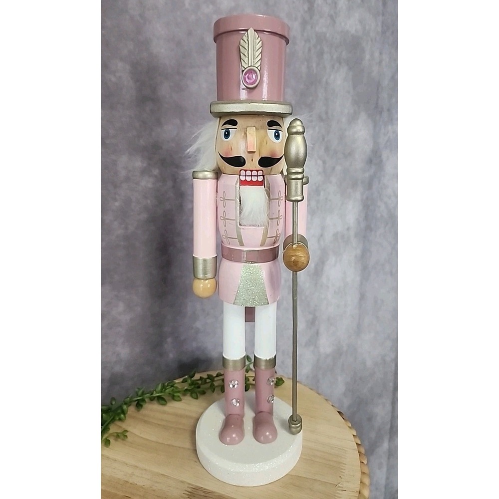 Pink White Guard Soldier Nutcracker Glitter Wooden 14"‎ Christmas Rose Gold NEW